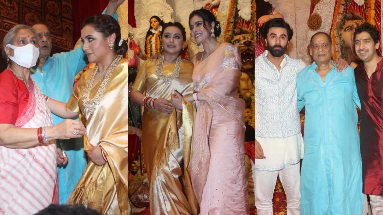 After two years, Bollywood celebrities were seen gracing the grand Durga pandal in Juhu. Actors Rani Mukerji and Kajol have been visiting the pandal along with their family members. On Monday morning, on the occasion of Ashtami, several Bollywood celebrities were seen gracing the pandal in Juhu. View all photos here